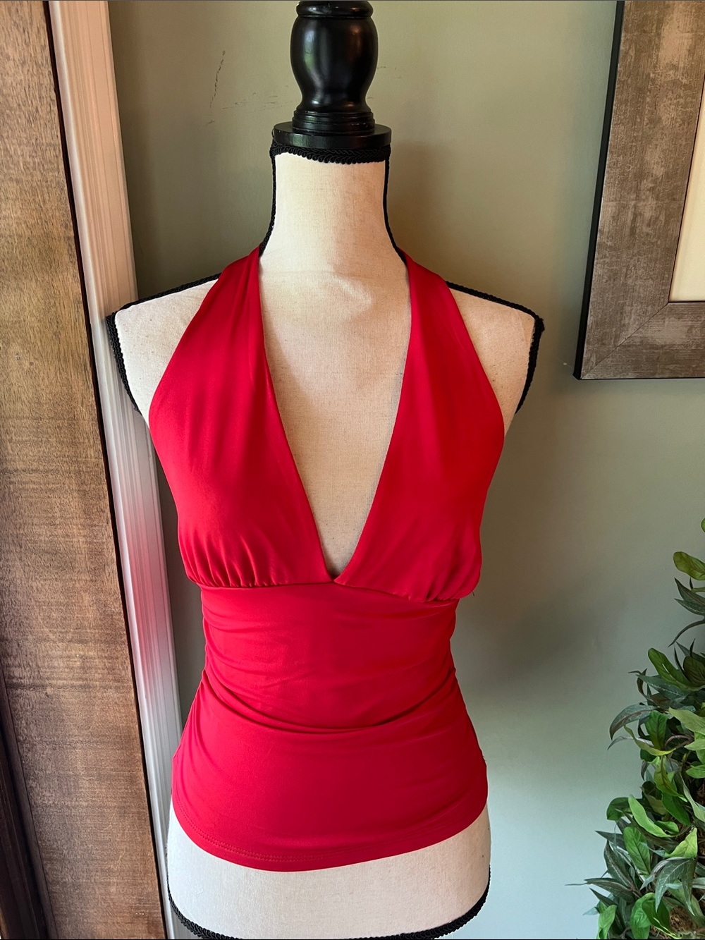 Envie Red Halter Top with V-Neck